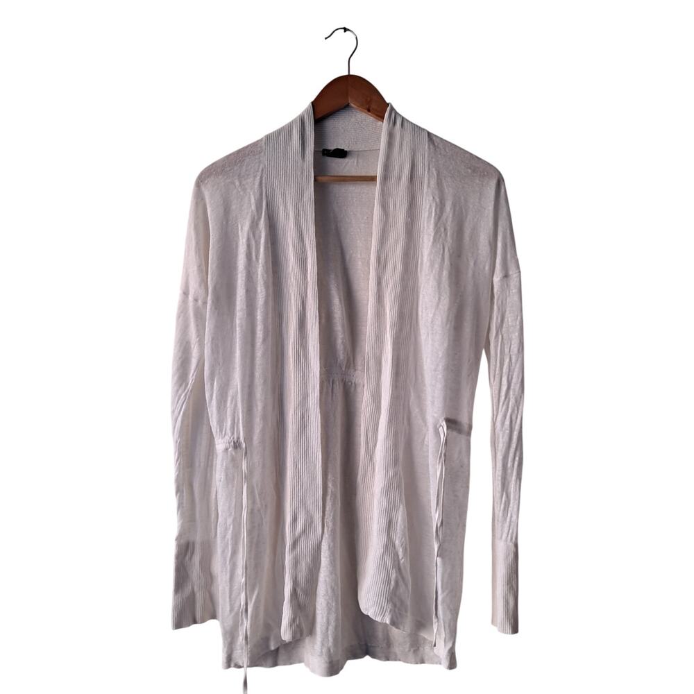 Club Monaco Open Front Cardigan Sweater Drawstring Waist White Women's Size XS